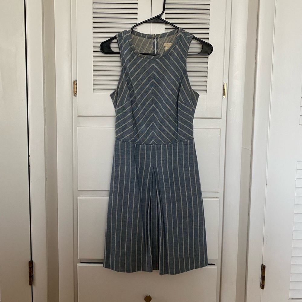 Jcrew dress, linen like cotton, blue and white stripes